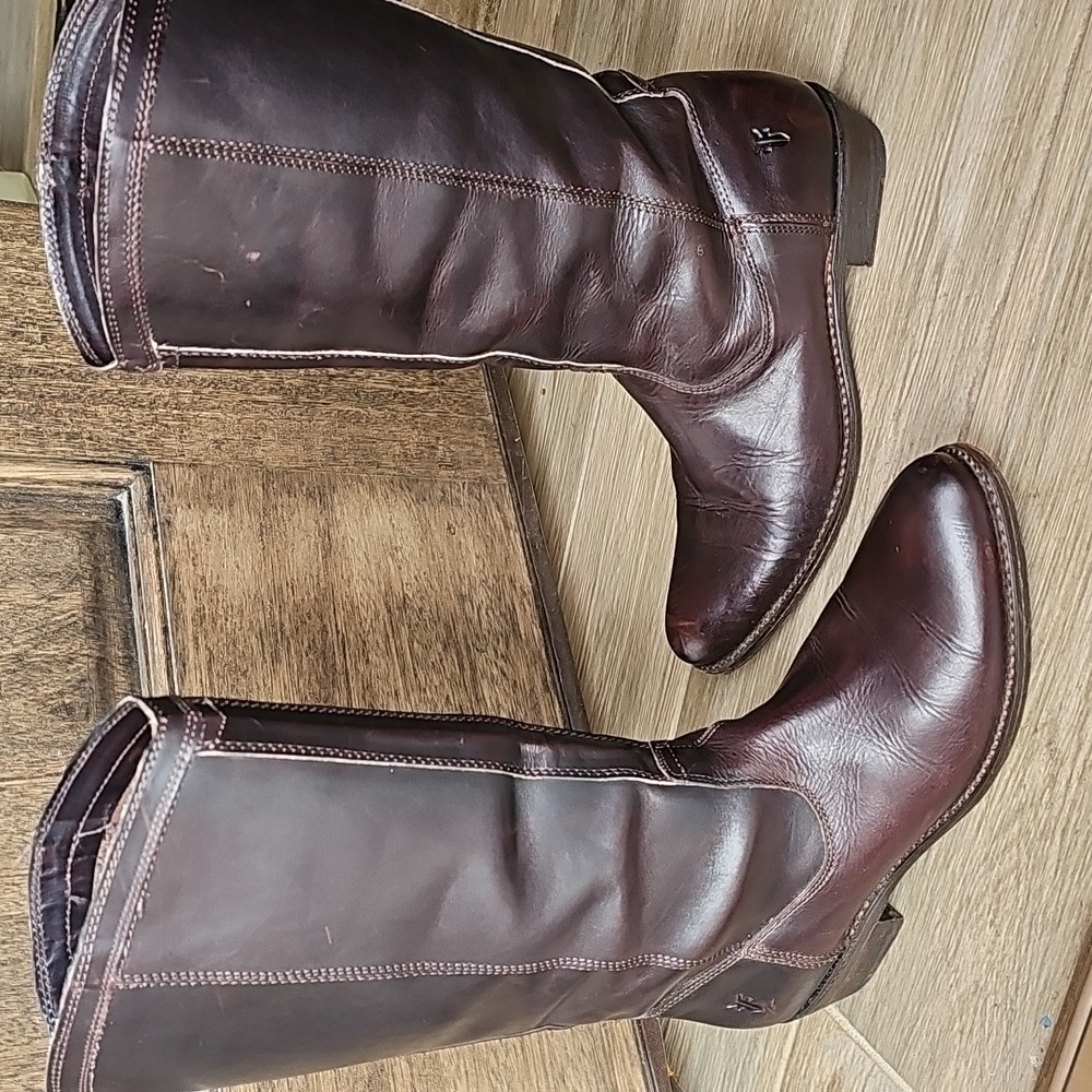 Frye RIDER PULL ON Leather Fashion Mid-Calf Boots #77359 Cognac Women Used